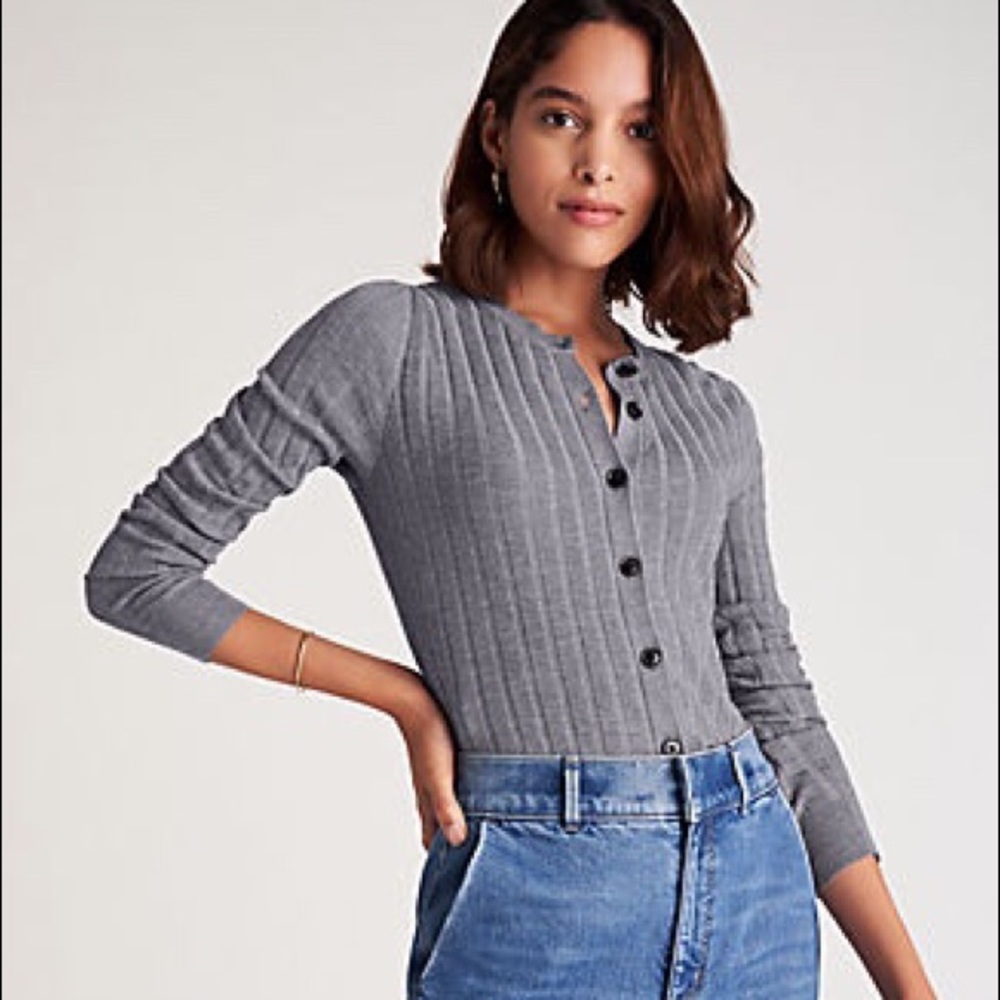 NWT Ann Taylor Grey Ribbed Cardigan